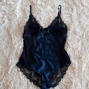 New Look Black Blue Sheer Lace Bodysuit